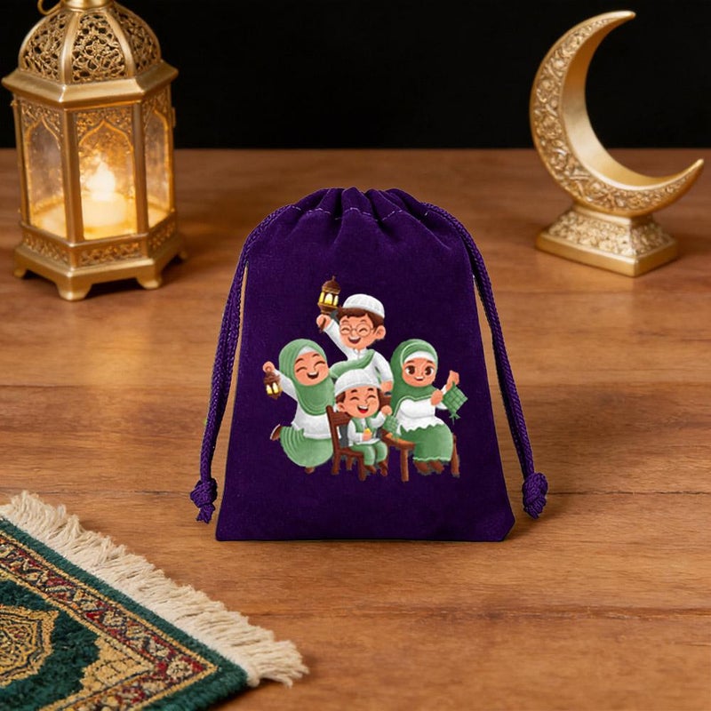 Ramadan Gift Bags, 12PCS Small Eid Mubarak Velvet Bags Jewelry Gift Wrapping Sacks Drawstring Pouches Candy Snack Bags for Islamic Muslim Party Favor Decorations - Image 5